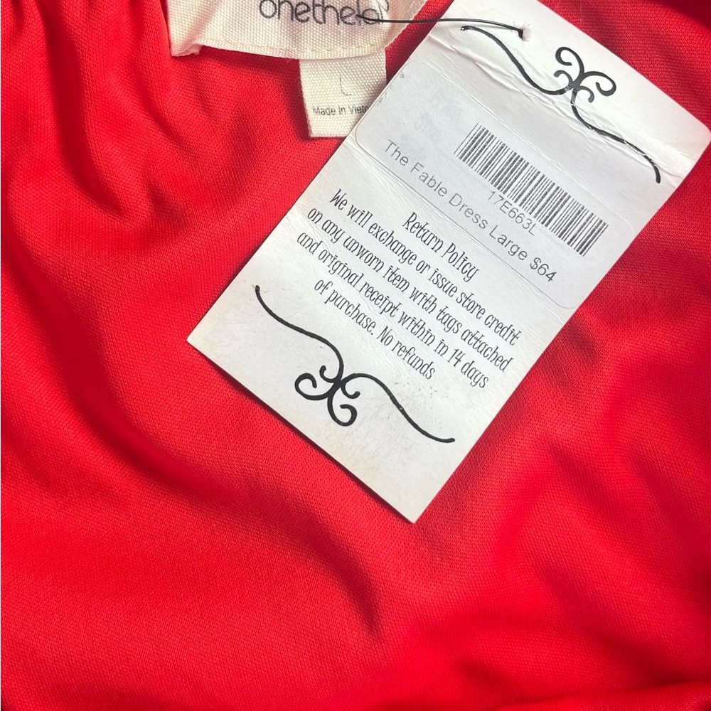 One The Land Off The Shoulder Red Lace Tie Waist Dress - Picture 7 of 7